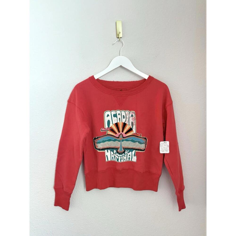 NWT We The Free Womens Red Acadia National Park Pullover Sweatshirt Oversized XS